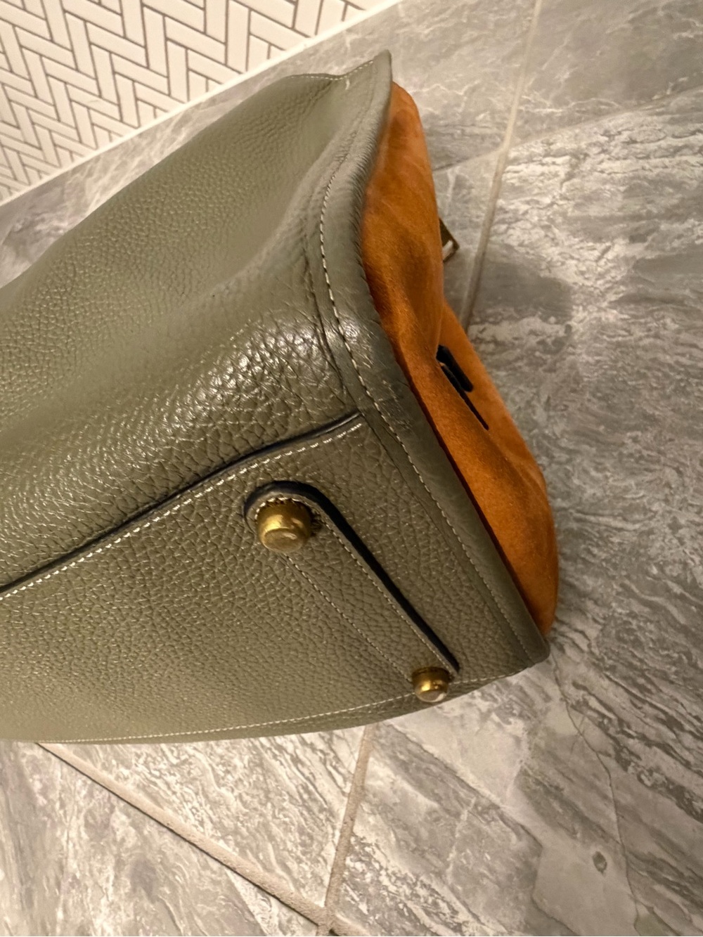 Coach Rogue 39 Olive Green Leather Tote with Cognac Suede Side Panels - Picture 16 of 16